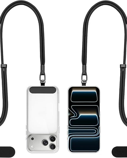 Dadanism Phone Lanyard 2 Pack, 2x Adjustable Crossbody Phone Strap, 2x Tether Tab, Anti-theft Universal Cellphone Multifuctional Patch Lanyards for iPhone & Most Smartphones, Black+Black