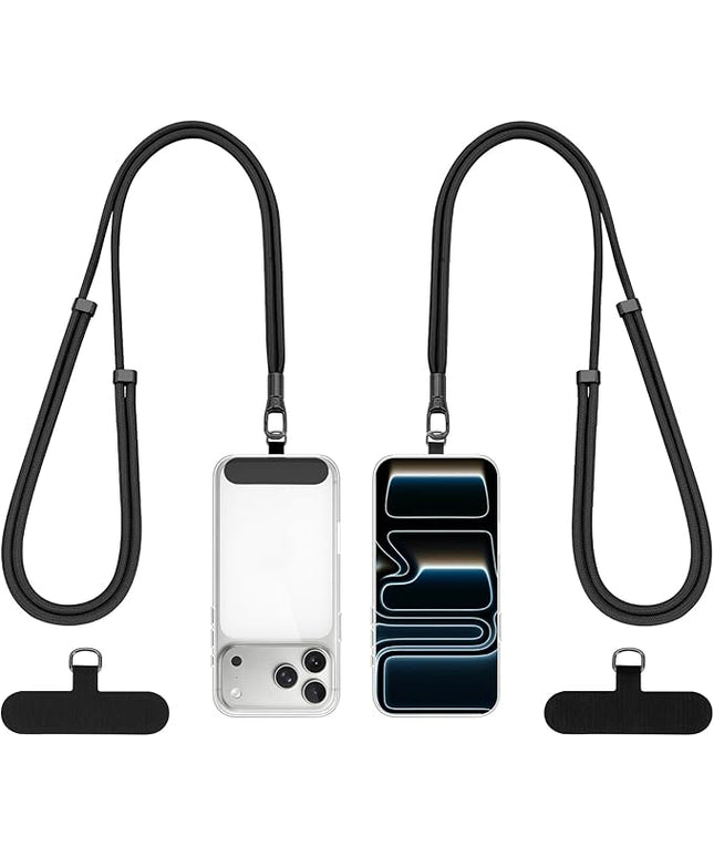 Dadanism Phone Lanyard 2 Pack, 2x Adjustable Crossbody Phone Strap, 2x Tether Tab, Anti-theft Universal Cellphone Multifuctional Patch Lanyards for iPhone & Most Smartphones, Black+Black