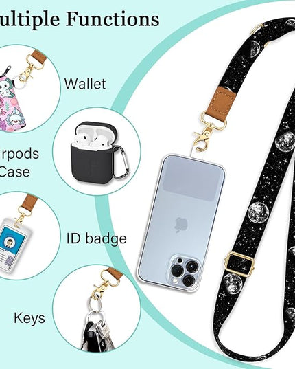 Phone Lanyard Crossbody Wrist Strap, Black Lunar Eclipse Moon Cell Phone Lanyards for Around the Neck Wristlet Shoulder, Adjustable Strap for Car Keys Keychain Wallet ID Badge