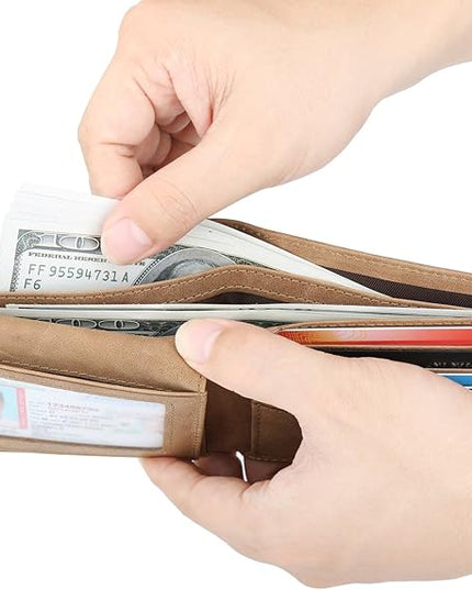 Wallet for Men-Genuine Leather RFID Blocking Bifold Stylish Wallet With 2 ID Window