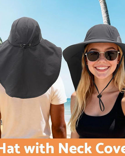 NPJY Sun Fishing Hats with Neck Flap for Men Women UV Sun Protection Bucket Hat