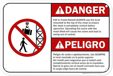 Danger Fall Or Crush Hazard Always Use The Level Mounted Bilingual Sign, 12x18 Inches, 55 mil thick HDPS (high density polystyrene), Made in USA by My Sign Center