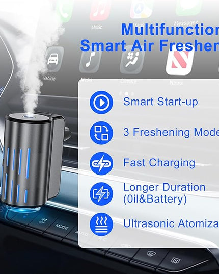 Car Air Freshener,Smart Car Air Freshener, Suitable for Car Diffusers And Home Use,Automatic On/Off,6 Scents,Car Diffusers Have 3 Adjustable Modes,Car Essential Oil Diffusers Have 6 Refill Bottles