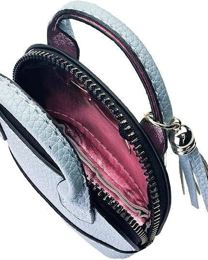 Cute Genuine Leather Keychain Coin Purse for Women with Tassels Mini Change Pouch Brown (Light Blue)