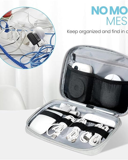 Electronics Organizer Bag, Portable Cable Organizer Case Travel Electronic Accessories Storage Case - Travel storage bag for Cables, Chargers, Phone, SD Cards - Grey
