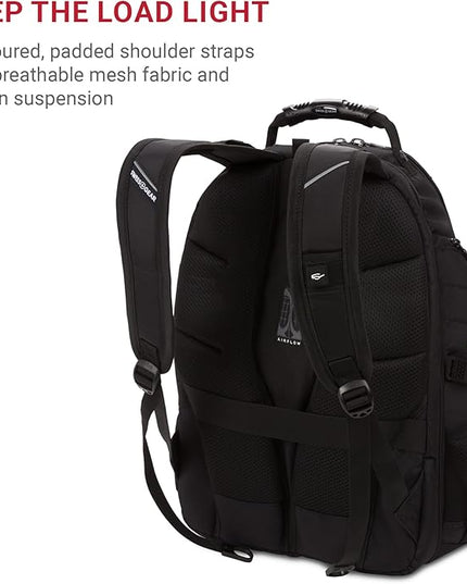 SwissGear 1900 ScanSmart 17” Laptop Backpack Black/Black – Reflective Tech Backpack with ScanSmart Compartment – Multiple Organizer Pockets & RFID Scan Blocking Technology