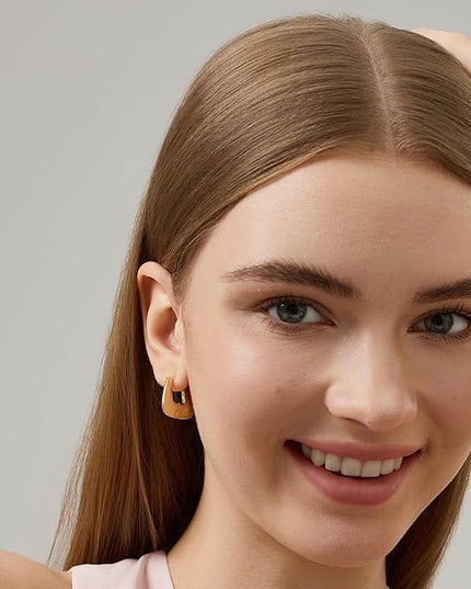 18K Gold Plated Chunky Hoop Earrings for Women Fashion Thick Gold Hoops Set Jewelry for Birthday Christmas Gifts