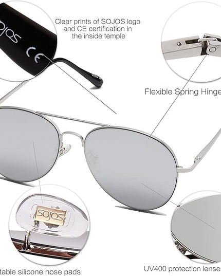 SOJOS Classic Aviator Sunglasses for Women Men Metal Frame Spring Hinges SJ1030