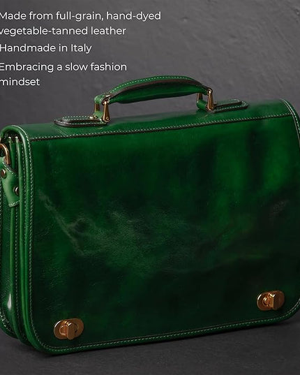Time Resistance Leather Briefcase for Men - Italian Full Grain Leather Laptop Bag - Messenger Bag - Gift Box Included