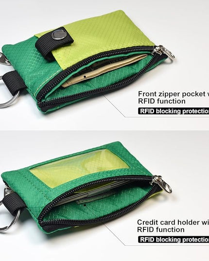 Minimalist RFID Blocking Small Wallet with ID Window,WaterResistant Zip Id Case Wallet with Lanyard Keychain for Cards,Cash,Travel,Women,Men