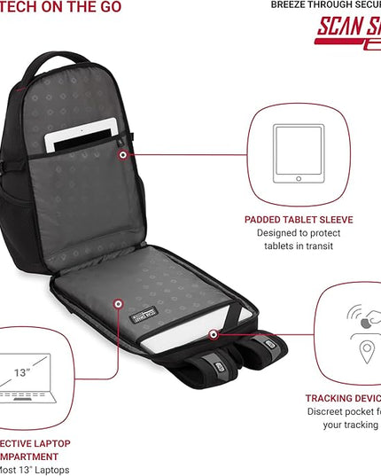 SwissGear 1900 Scansmart Mini/Slim Version, Fits Most 13 Inch Laptops and Tablets, TSA Friendly Backpack, Black