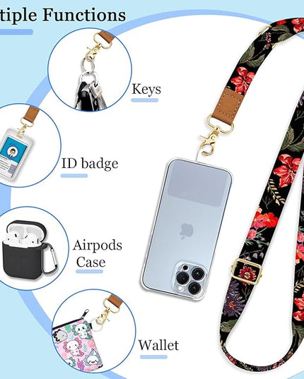 Cell Phone Lanyard Crossbody with Wrist Strap, Flower Lanyards for Around The Neck Wristlet Adjustable Phone Strap Floral for Keys Case ID Badges Accessories