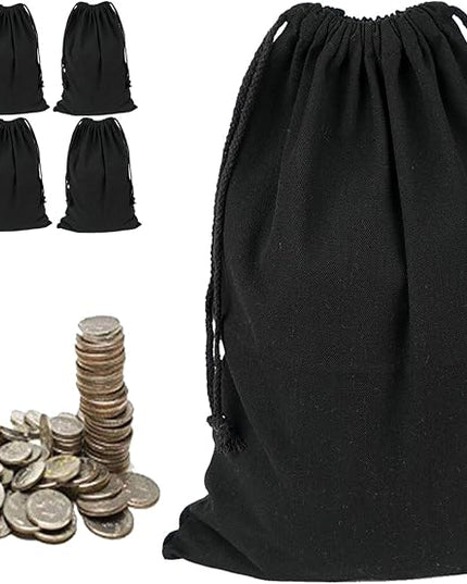 Lanyani 6 Packs Bank Coin Money Cash Bag Sacks, 12" x 17" Canvas Deposit Change Transit Bags with Drawstring, Heavy Duty, Black