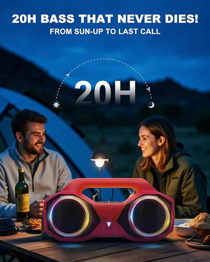 OZJ Bluetooth Speaker 80W(Peak) Loud with Bass, 20H Playtime, IPX7 Waterproof, RGB Lights, TWS, Large Portable Wireless Speakers for Outdoor, Home, Party, Pool, Beach, Tailgating, Gym, Work (Red)