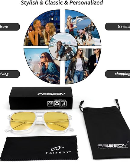 FEISEDY Retro Square Aviator Sunglasses Women Men 70s Vintage Trendy Plastic Frame Sun Glasses B2835