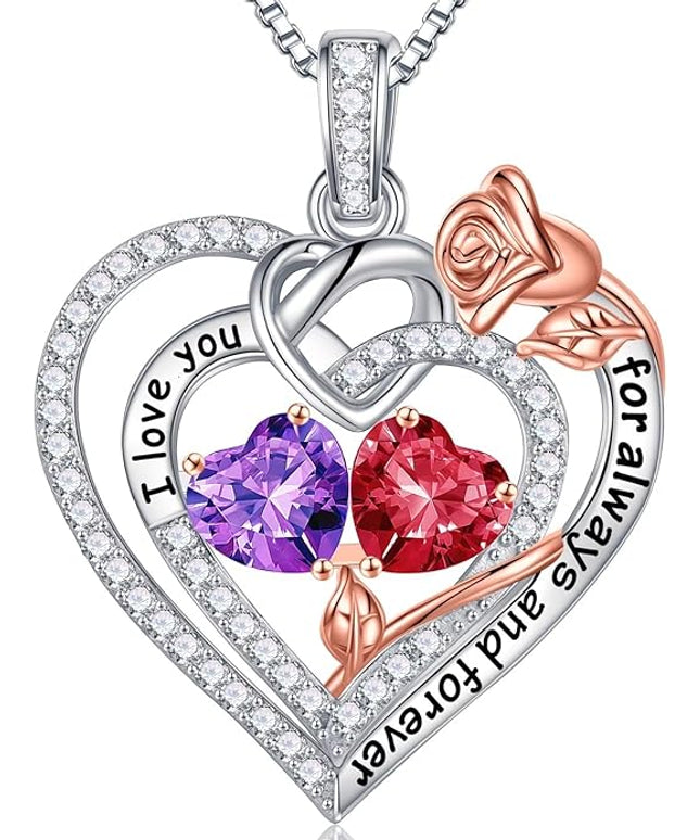 Iefil Christmas Gifts for Wife Women - 925 Sterling Silver Double Birthstone Necklace, Anniversary Birthday Gifts for Women, Jewelry Gift for Wife Girlfriend Mom Her