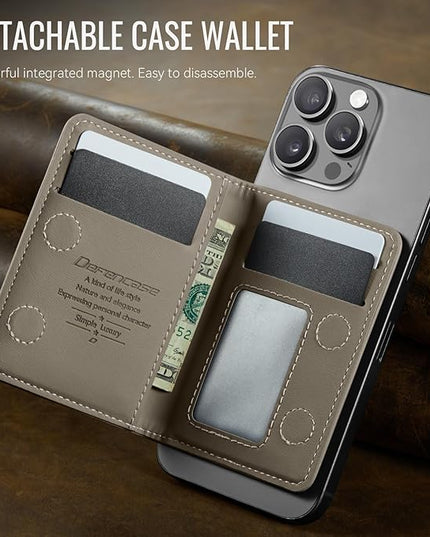 Defencase for Magsafe Wallet Magnetic Card Holder RFID Blocking, PU Leather Minimalist Phone Wallet for MagSafe Phones and Cases for iPhone 17/16/ 15/14/ 13/12/ Pro/Max/Plus/Air, Grey