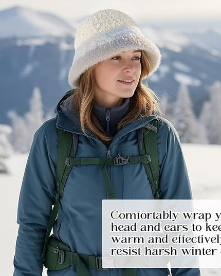 YI HENG MEI Women Knit Bucket Hat, Fluffy Winter Fisherman Hat Fuzzy Soft Warm Beanie Caps Women Cloche Caps Warm Bowler Hats