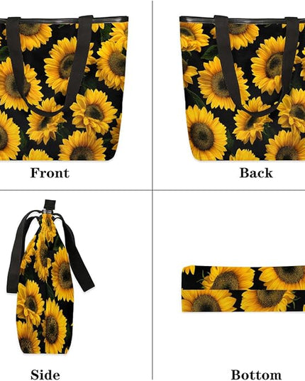 Pardick Canvas Tote Bags, Sunflower Floral Tote Bag Eco Friendly Reusable Grocery Shopping Bagsfor Beach, Books, Women with Zipper Inner Pocket
