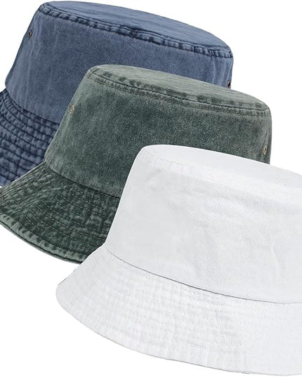 kozinu Washed Cotton Bucket Hats Packable Summer Outdoor Cap Travel Beach Sun Hat Plain Colors for Men Women