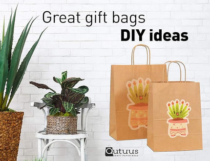 Qutuus Medium Gift Bags with Handles 8x4.5x10 Inch 100 pcs Brown Gift Bags Bulk, Kraft Paper Bags, Brown Paper Bags for Shopping, Wedding, Retail, Party Favor, Small Business
