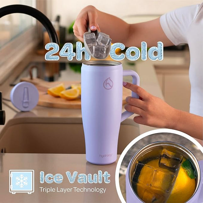 Hydracy Soulmate 40oz Tumbler with Handle and Flip Straw - 100% Leakproof Reusable Insulated Cup with Stainless Steel Straw - Cupholder Friendly Rubber Base Travel Mug - Lilac Haze