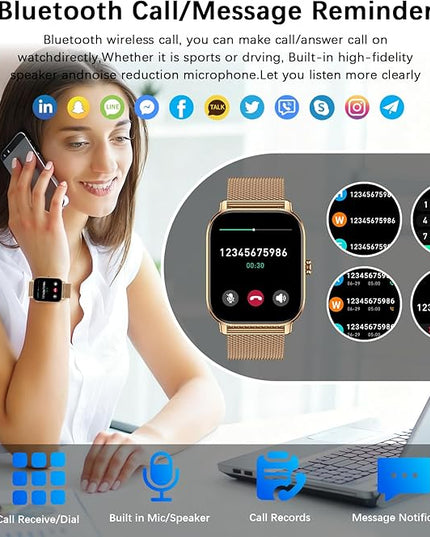 Smart Watch for Women Men Fitness: Waterproof Make Answer Call Digital Mens Watches Running Pedometer Smartwatch for Android Phone iPhone Samsung Compatible Heart Rate Monitor SpO2 Step Tracker Gold