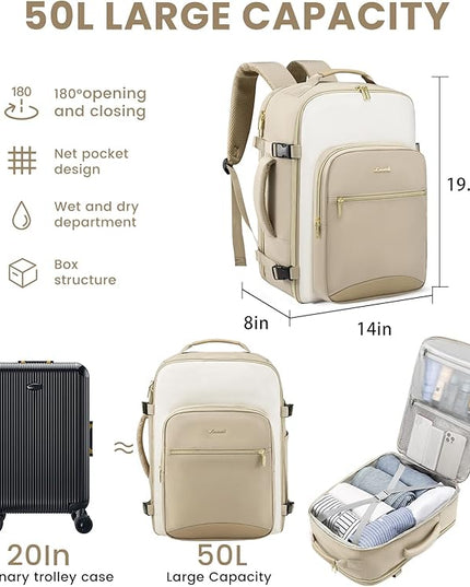 LOVEVOOK 50L Travel Backpack for Women & Men, Airline Approved Carry On Luggage with 3 Packing Cubes, TSA Overnight Bags, Waterproof Personal Item Bag, Weekender Essentials Backpacks fits 17" Laptop