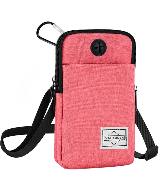 Cell Phone Purse Waist Pack Bag Travel Crossbody Bag Wristband Sport Armband Wallet with Removable Shoulder Strap (Pink)