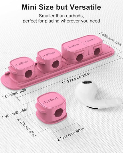 6 Pack Magnetic Cable Clips [1s Open/Lock], Laitver Cord Organizer Holder Strong Adhesive Desk Cable Management- Organize Charging Cords Neatly for Home, Office, Car,Desk, Nightstand-Rose Red