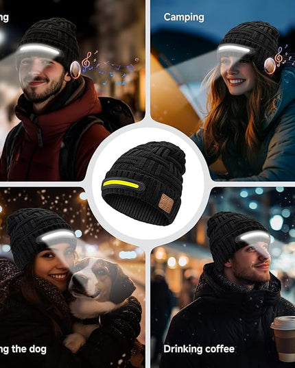 LED Beanie Hat with Bluetooth-Tech Gifts for Men and Women, Wireless Hat Beanie Cap Headlamp Music hat