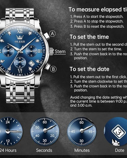 OLEVS Men's Luxury Watch Waterproof Luminous Easy Read Chronograph Watches Full Gold/White Dail/Black Face with Calendar Wristwatch