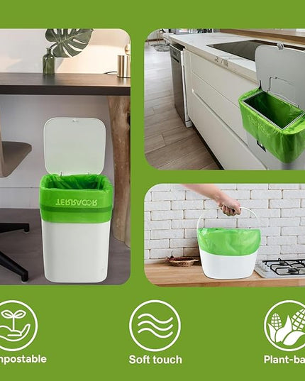 1.3 to 1.6 Gallon Compostable Trash Bags, 35 Count Green Compost Bags for Countertop Bin, Food Waste, Dispenser Packs Organic Biodegradable Bags BPI Certified Meet ASTM D6400 Standard