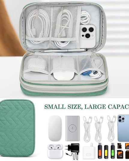 FYY Electronic Organizer, Large Travel Cable Organizer Bag Pouch Electronic Accessories Carry Case Portable Waterproof Double Layers All-in-One Storage Bag for Cable, Cord, Charger, Pattern Green