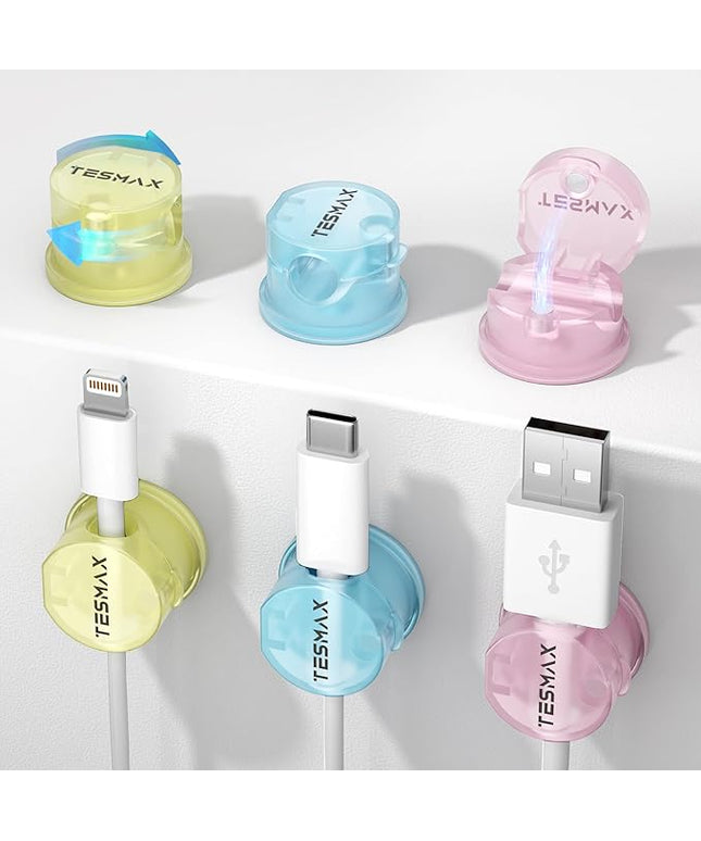 Magnetic Cable Clips 360° Rotation Cord Holder, 6Pack Cord Organizer 1s Lock Cable Smooth Adjustable Desk Organizers and Accessories, Adhesive Cord Clips for Nightstand,Phone,Wall,Car,Home Office