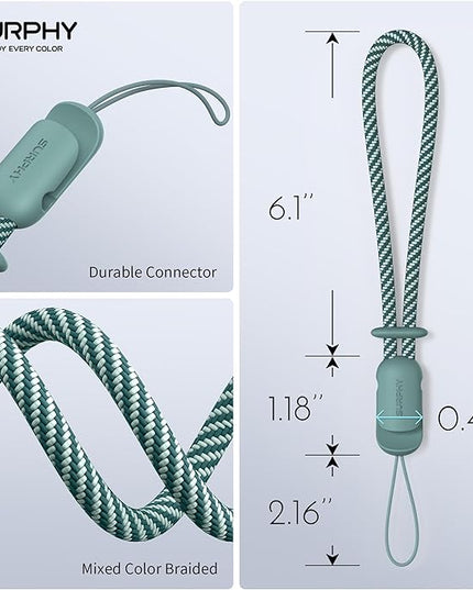 SURPHY 2 Pack Phone Lanyard for Cellphone Case, Phone Wrist Strap for Case, Cellphone Strap with 2-Color Braided, Charm Wrist Lanyard for Women and Men, Green & Gray