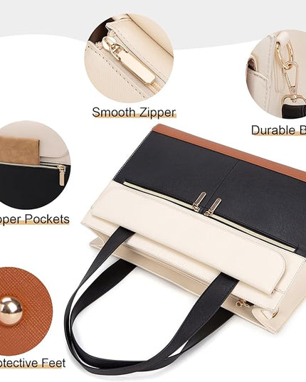 Laptop Bag for Women 15.6 Inch, Professional Tote Briefcase Purse, Eco-friendly Leather Teacher Bag Work Bag for Business