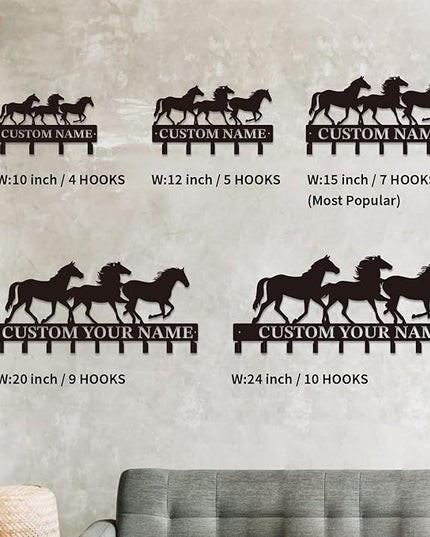 Personalized Custom Name Farm Horse Wall Key Hooks,Metal Horse Art Clothes Hooks,Metal Horse Wall Home Storage Decorative,For Front Door, Hallway, Kitchen, Bedroom,Keys,Hats (Style G)