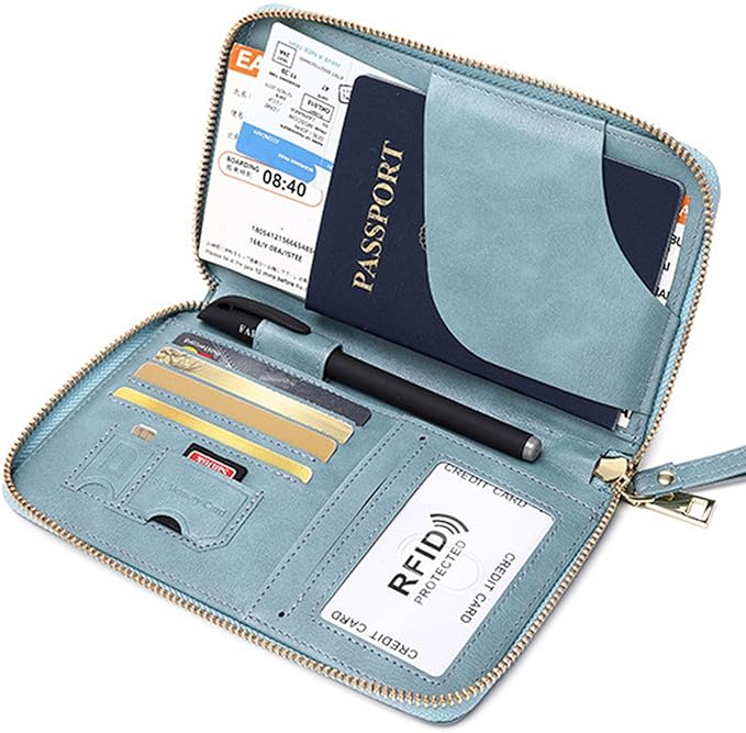 Passport Holder for Travel Women and Men RFID Passport Holder with Card Slots Holder Passport Case Passport cover Passport Wallet Travel Essentials and Accessories (Zipper, Blue Zipper)