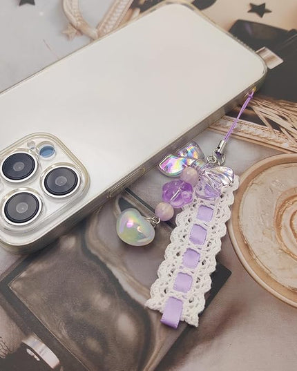 2 Pack Phone Charms, Cute Aesthetic Beaded PhoneCharm Strap Phone Lanyard String PhoneChain Accessories for Bag Keychain Airpods Camera Pendants