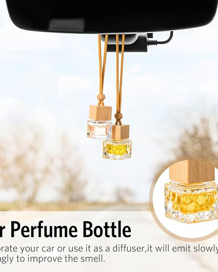 BBTO 100 Pcs Car Air Fresheners Diffuser with Wooden Cap - Empty Aromatherapy Diffuser Clear Fragrance Holder Pendant Hanging Perfume Fresheners for Car Decor (Clear, Square Style)