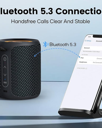 Bluetooth Speaker Wireless,IP67 Waterproof & Dustproof Portable Speaker with Lights,15W Loud Stereo Sound, 2500mAh Battery All Day Playtime, TWS Pairing, BT5.3, Home/Party/Outdoor/Beach (Blue Black)