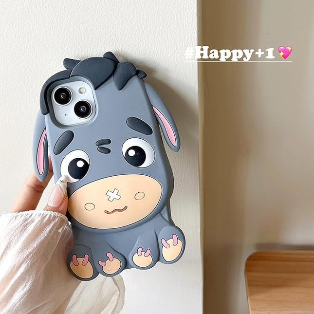 Case for iPhone 11,3D Kawaii Phone Cases Funny Cute Cartoon Grey Donkey Soft Silicone Gel Drop Protection Case Women Girls for iPhone 11