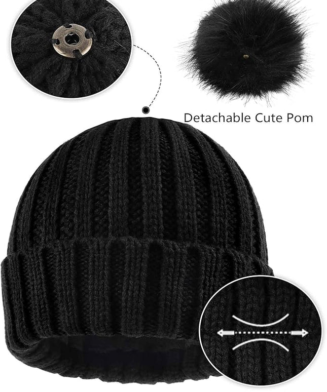 Zylioo Plus Size Fleece Lined Beanie Hat,2XL/XL/L/M/S Thermal Knitted Hat,Winter Warm Lined Snow Hats for Women Men