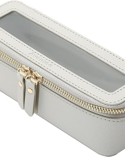 Aveniee Clear Makeup Brush Bag, Slim Brush Holder Cosmetic Case, Small Travel Toiletry Bag for Women, Thin Make up Bags with Zippers, Cute Travel Essentials Srorage Bag.Grey