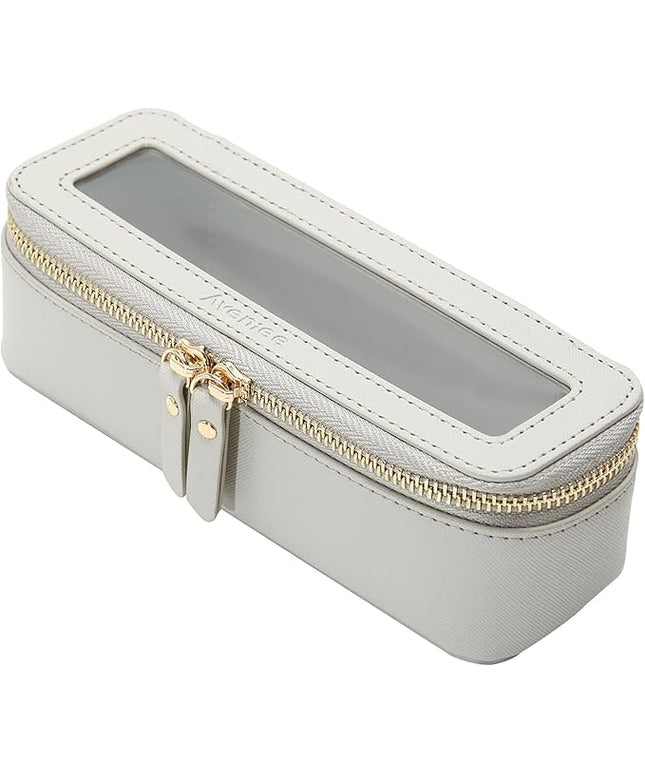 Aveniee Clear Makeup Brush Bag, Slim Brush Holder Cosmetic Case, Small Travel Toiletry Bag for Women, Thin Make up Bags with Zippers, Cute Travel Essentials Srorage Bag.Grey