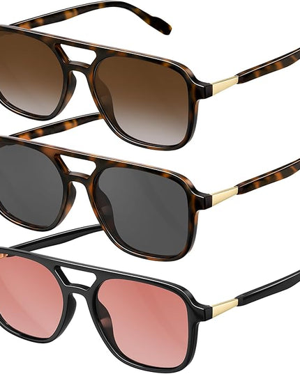 Retro Aviator Sunglasses for Women Men:Polarized Trendy Vintage 70s Rectangle Womens Shades Sun Glasses UV Protection