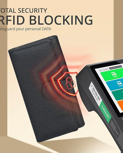 Real Leather Women Wallet Leather with RFID Blocking -Trifold Card Holder Designer Ladies Clutch with ID Window Wallets