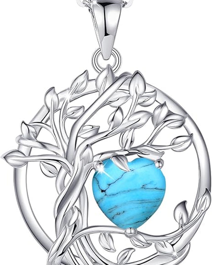 FANCIME Tree of life Birthstone necklace Sterling Silver Pendant Birthstone Necklace Gemstone Anniversary Birthday Jewelry Christmas Gifts for Mom Her Wife