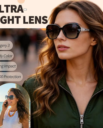 DragonflyDreams 4 Pcs Women Large Sunglasses, UV 400 Glasses Oversized Classic Trend Ladies Sunglasses Sparkling Large Frame
